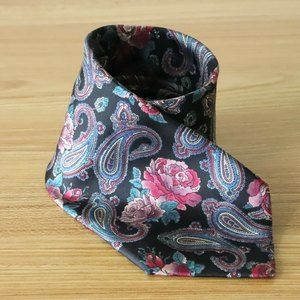 Leonardo Strelli 100% Silk Necktie Tie - Pink and Blue w Roses/Paisley 3.75x57"